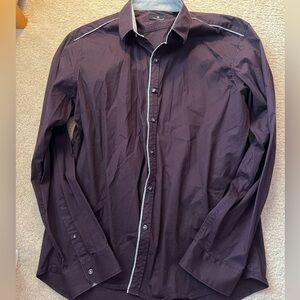 7 Diamonds Men's Plum Button-Down Shirt with Contrast Piping